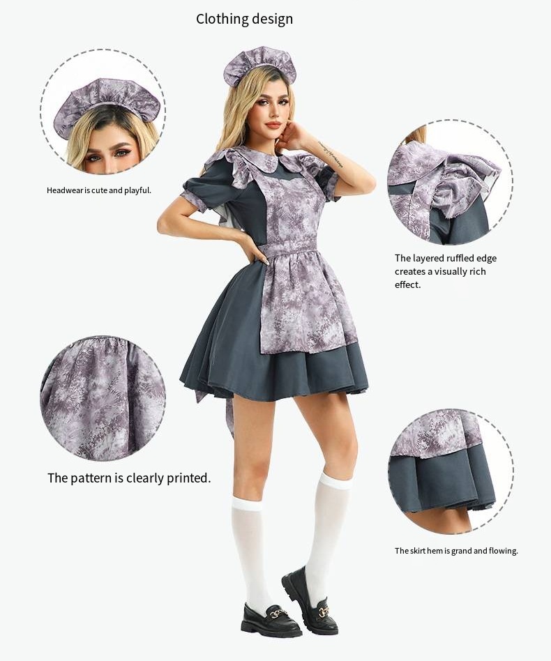 2026 Womens Gothic Maid Halloween Costume - Carnival Party Retro Witch Dress
